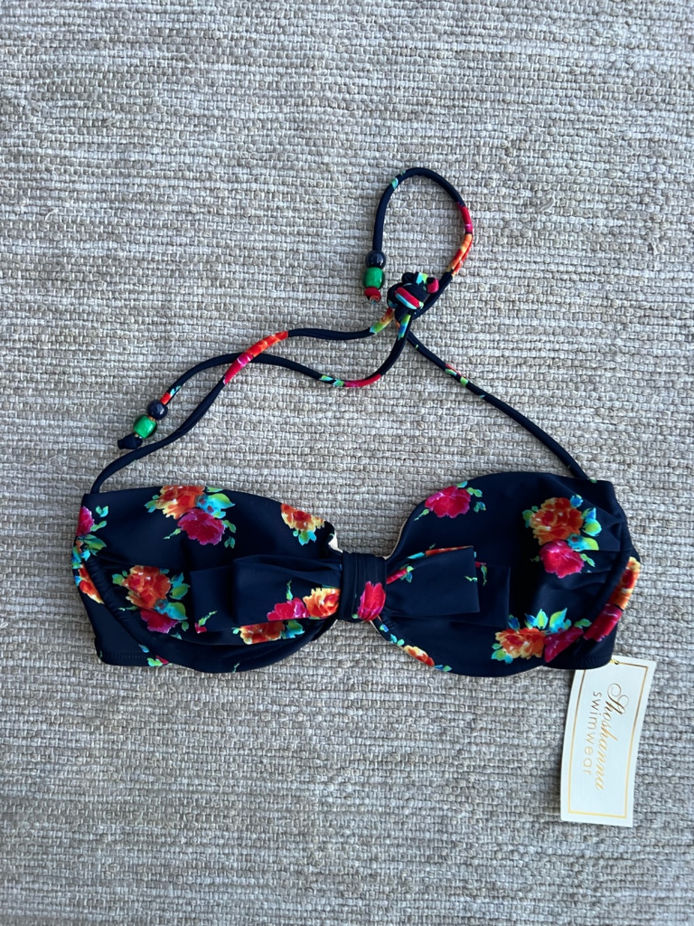 Shoshanna Swimwear Chic Floral Underwire Bikini Top front bow accent  sz Small
